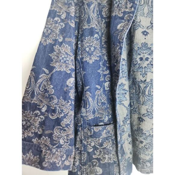 JM Collection Women Dark Blue w/Gold Floral Print Cotton Denim Jacket Blazer 16 - Picture 4 of 9